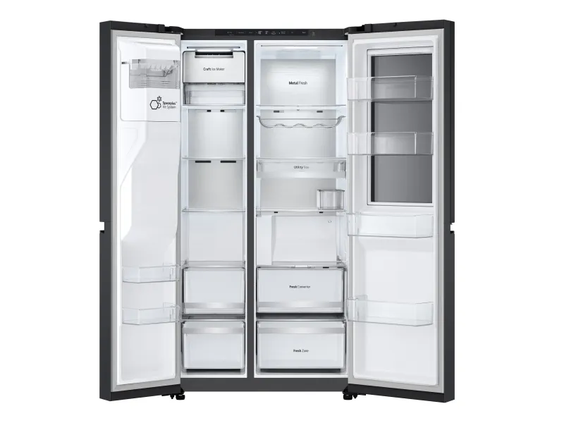 LG InstaView GSXE90EVDD, Fritstående, Amerikansk dør, Sort, 3 dør(e), Essence Black Steel, Berøring