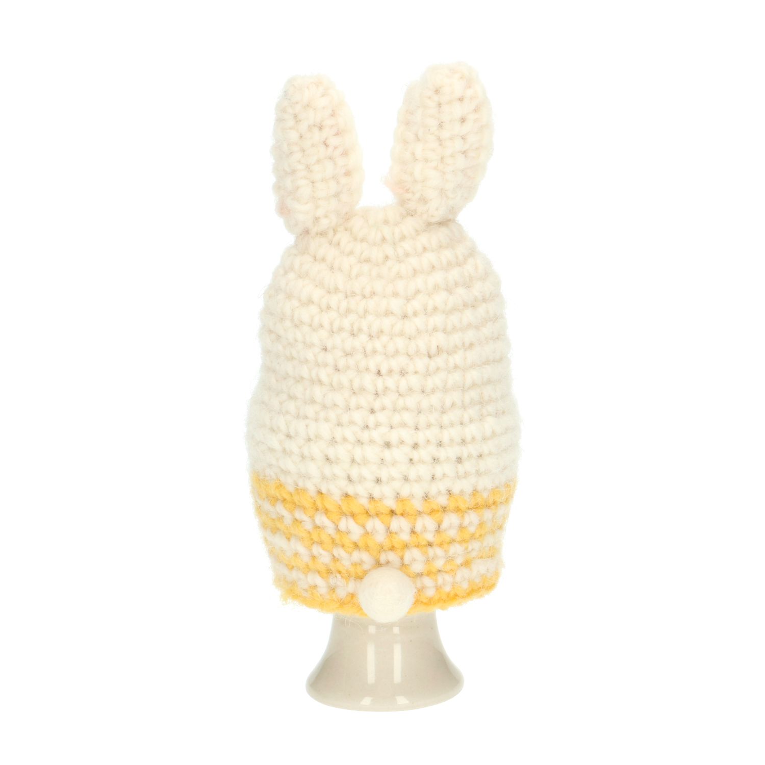 Gehaakte eierwarmer, 100% wol, konijn, geel