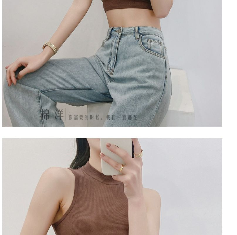 Hevnir - Tanktop met lage hals en effen crop top