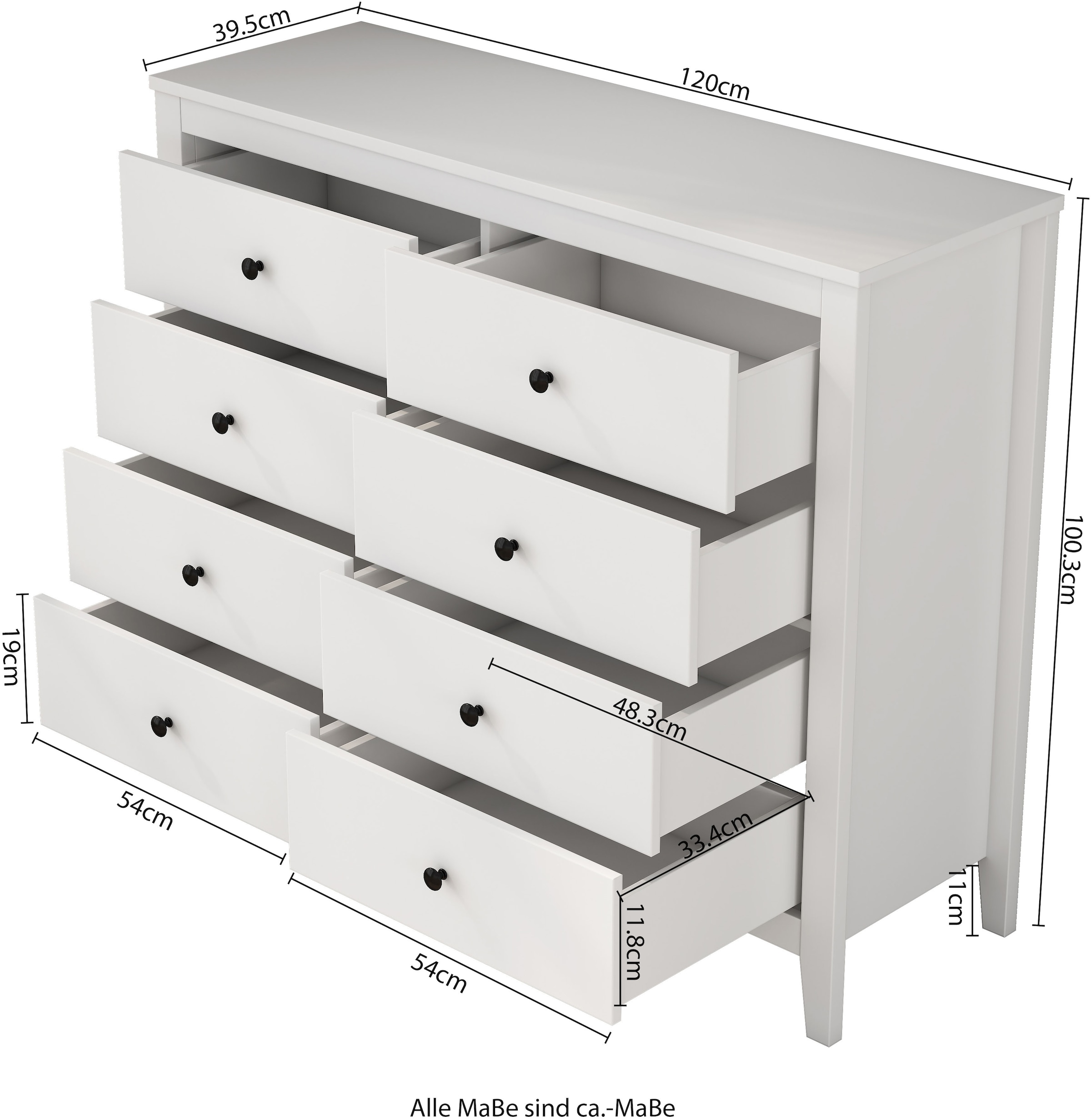 GOODproduct Schubkastenkommode »Borkum Sideboard mit 8 Schubladen Bestseller Landhaus weiss« schwarze Griffe aus Metall,