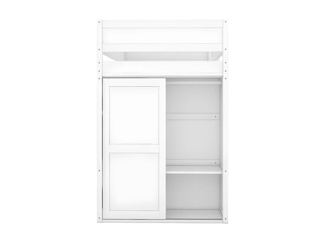 Lit mezzanine 90x200cm - lit enfant multifonctionnel - équipé d'une armoire et un bureau - en pin massif - Blanc