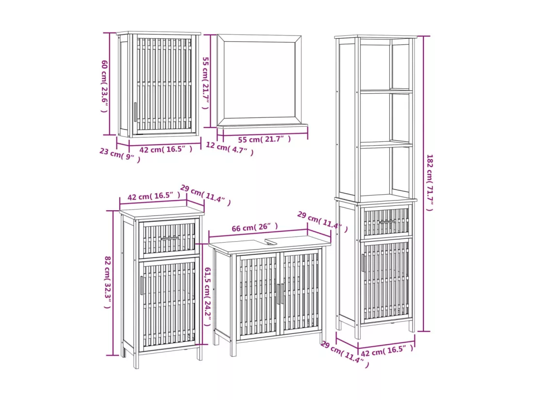 Ensemble de meubles de salle de bain 5 pcs bois massif de noyer