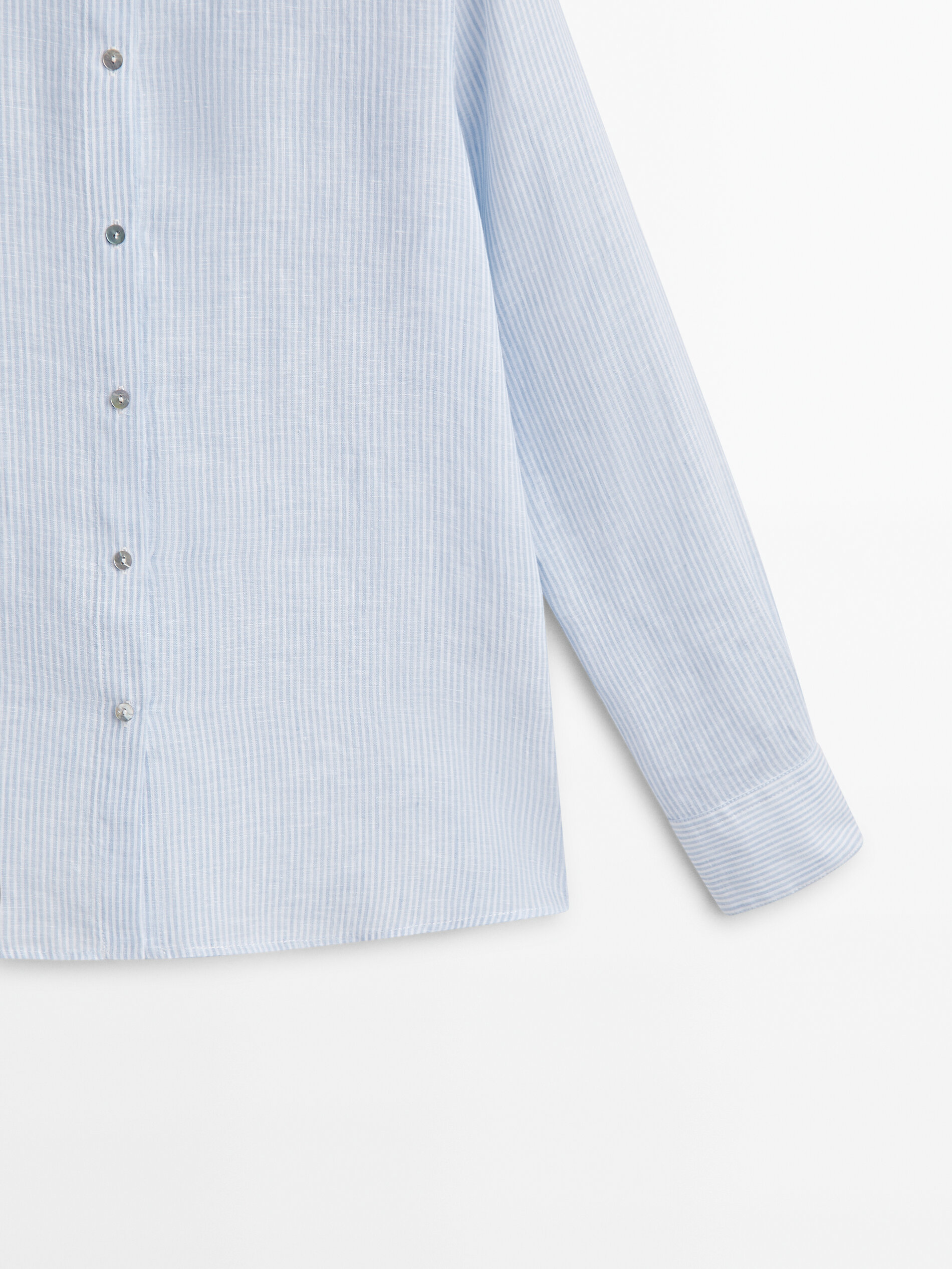 Camisa listrada 100% linho - Azul claro
