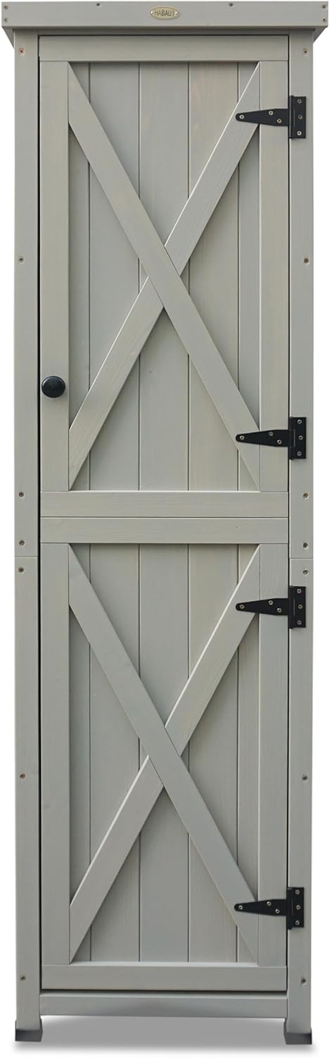 HABAU Gartenschrank, wetterfest in Grau lasiert, aus zertifiziertem Massivholz, ideal für Garten, Balkon und Terrasse (Ben)