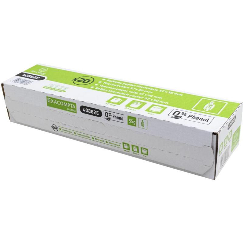 Bobines Terminaux bancaires Exacompta 40862E - l 57 mm x L 9 m, Ø 30 mm - 1 pli(s) - paquet de 120