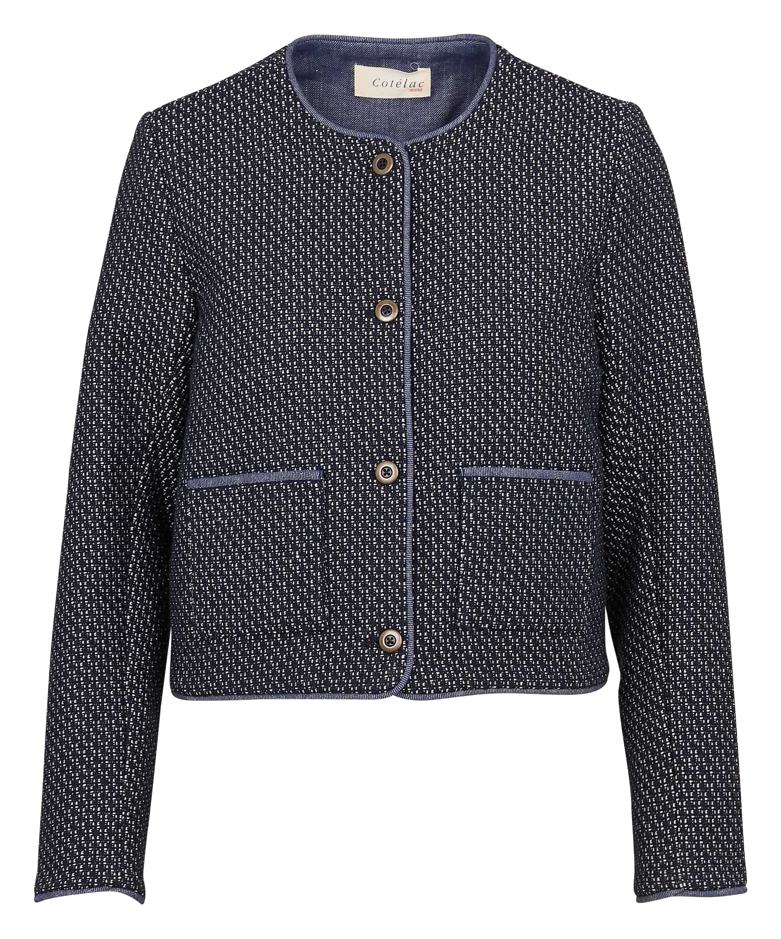Veste col rond en coton mélangé | Bleu