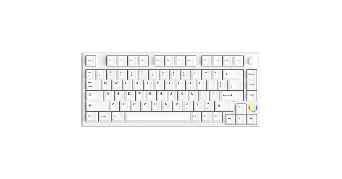 HelloGanssHS75T White, toetsenbord  (Wit, US lay-out, Gateron Yellow, 75%, RGB leds, PBT Doubleshot keycaps, hot swap, 2,4 GHz / Bluetooth / USB-C)