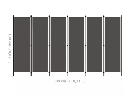 Cloison de séparation 6 panneaux Anthracite 300x180 cm