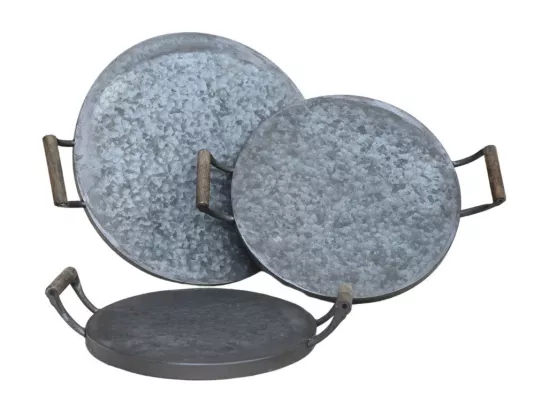 Set de 3 plateaux ronds en zinc gris Ø.22.5-27.5-32 cm