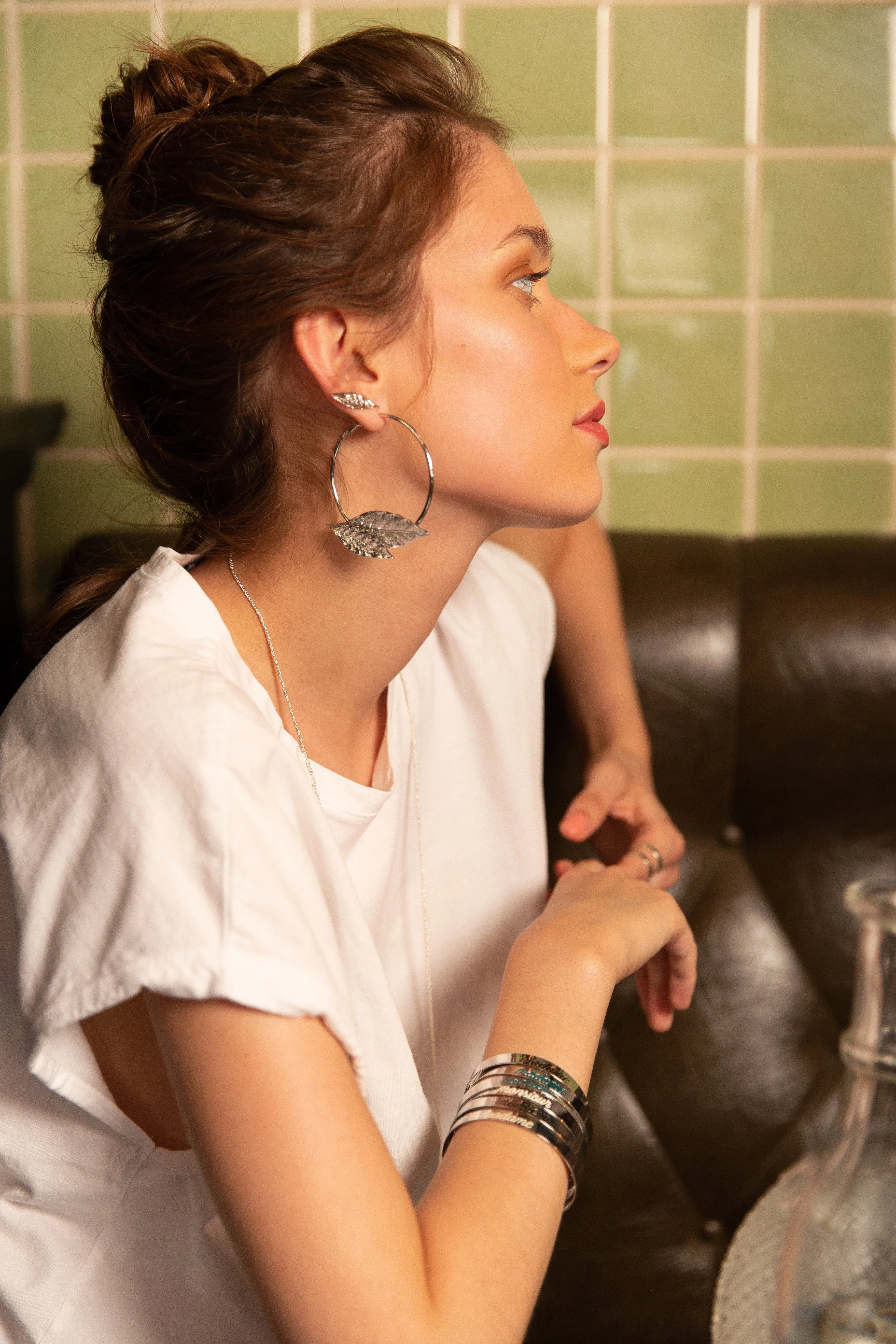 THALIE - Boucles d'oreilles créoles feuilles doré à l'or fin | Argent
