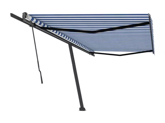 Auvent manuel rétractable sur pied 500x300 cm Bleu/Blanc