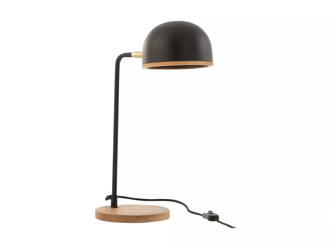 Lampe De Bureau Evy Metal/Bois Noir/Naturel - L 23 x l 18 x H 48 cm