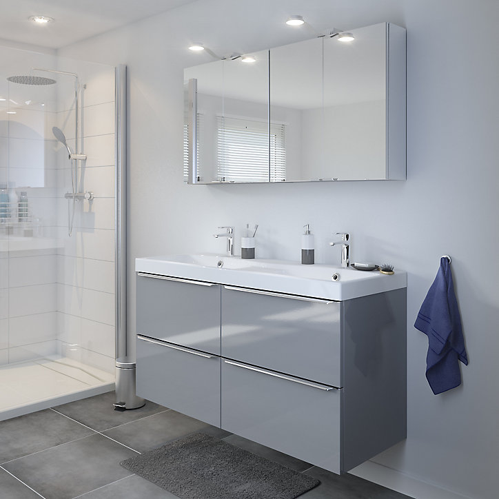 Meuble sous vasque à suspendre GoodHome Imandra gris 120 cm + plan vasque Mila