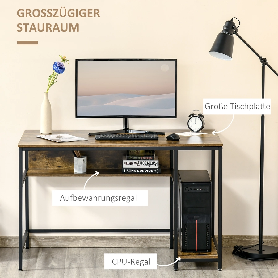 HOMCOM Schreibtisch mit Ablageflächen braun