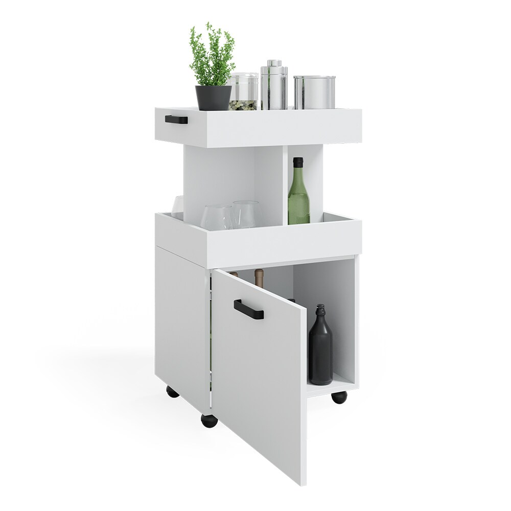 Vicco Hausbar Minibar Getränkebar Kamber Weiß Tür rollbar Ablage Fach Regal