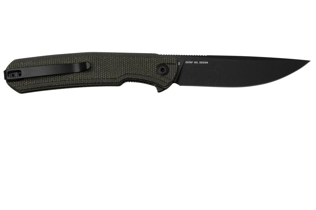 SENCUT Scitus S21042-3 Green Canvas Micarta Black Stonewashed D2, zakmes