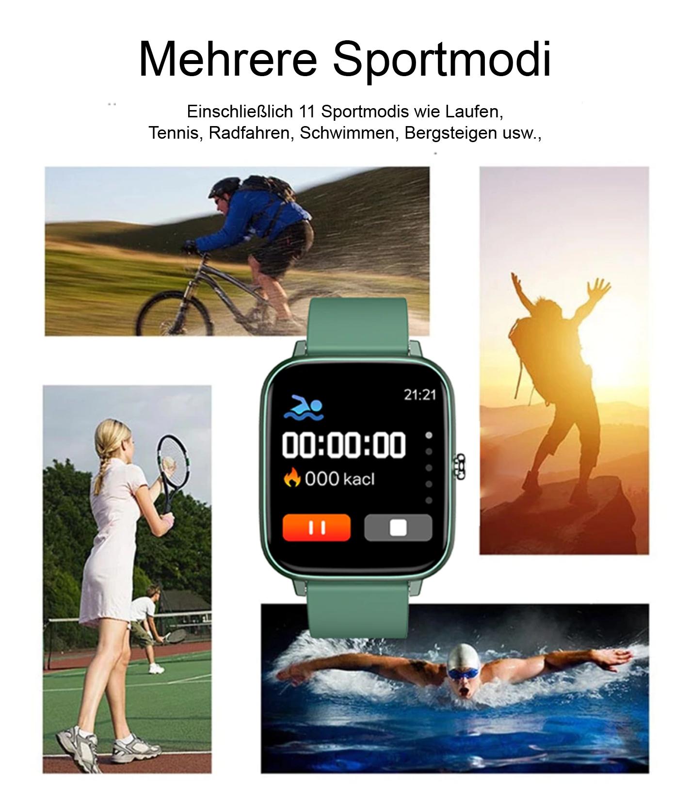TPFNet Smart Watch / Fitness Tracker IP67 - Silikon Armband - Android & IOS - Grün