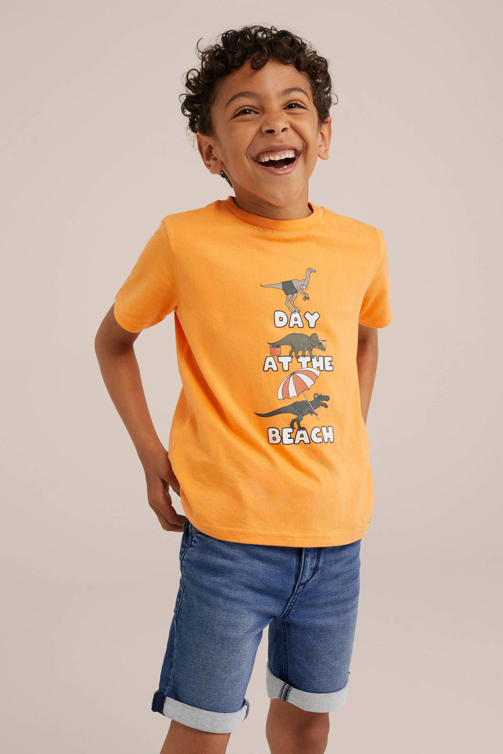 WE Fashion T-shirt met printopdruk abrikoos
