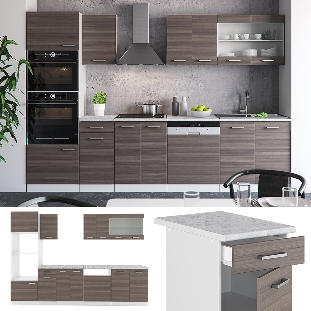 VICCO KÜCHE R-LINE 300 CM KÜCHENZEILE KÜCHENBLOCK EINBAUKÜCHE – EDELGRAU