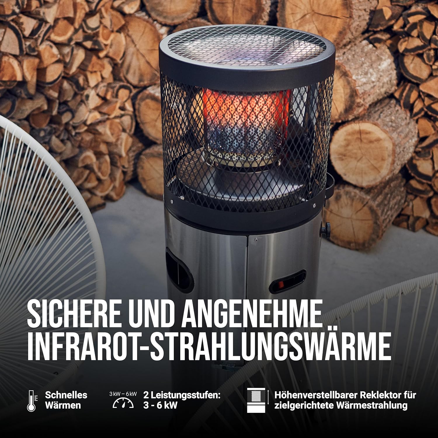 Enders® Terrassenheizer Gas POLO 2.0, Gas-Heizstrahler, Terrassenstrahler mit stufenloser Regulierung, ENDUR Reflektionssystem, Transporträder, Umkippsicherung #5461
