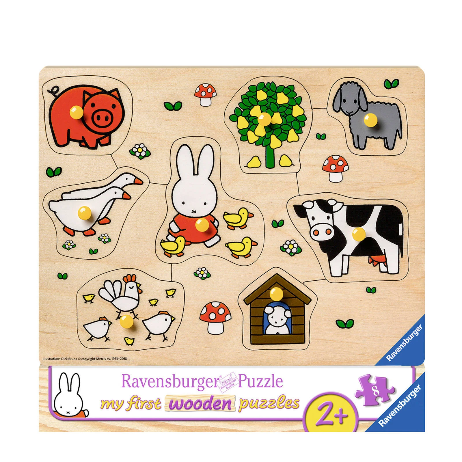 Ravensburger houten puzzel Nijntje op de boerderij - 8 stukjes