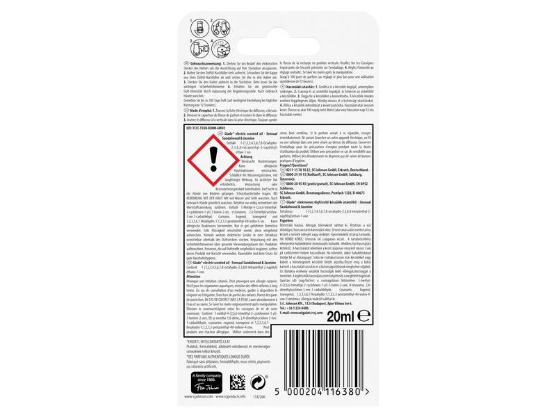 Glade Duftstecker Nachfüller Sensual Sandalwood & Jasmine 2 Nachfüllkartusche für elektrischen Raumduft