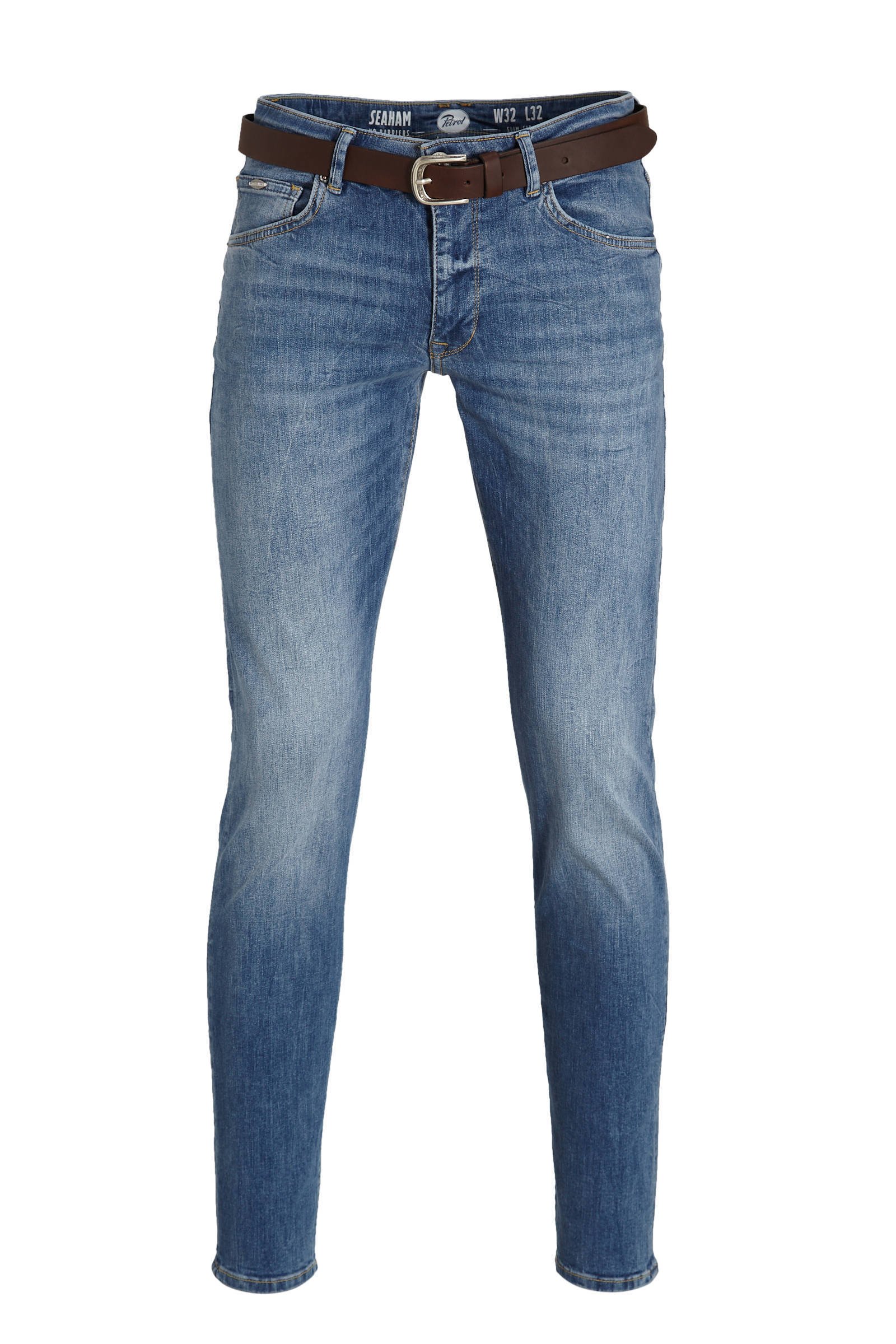 Petrol Industries slim fit jeans Seaham met riem light indigo