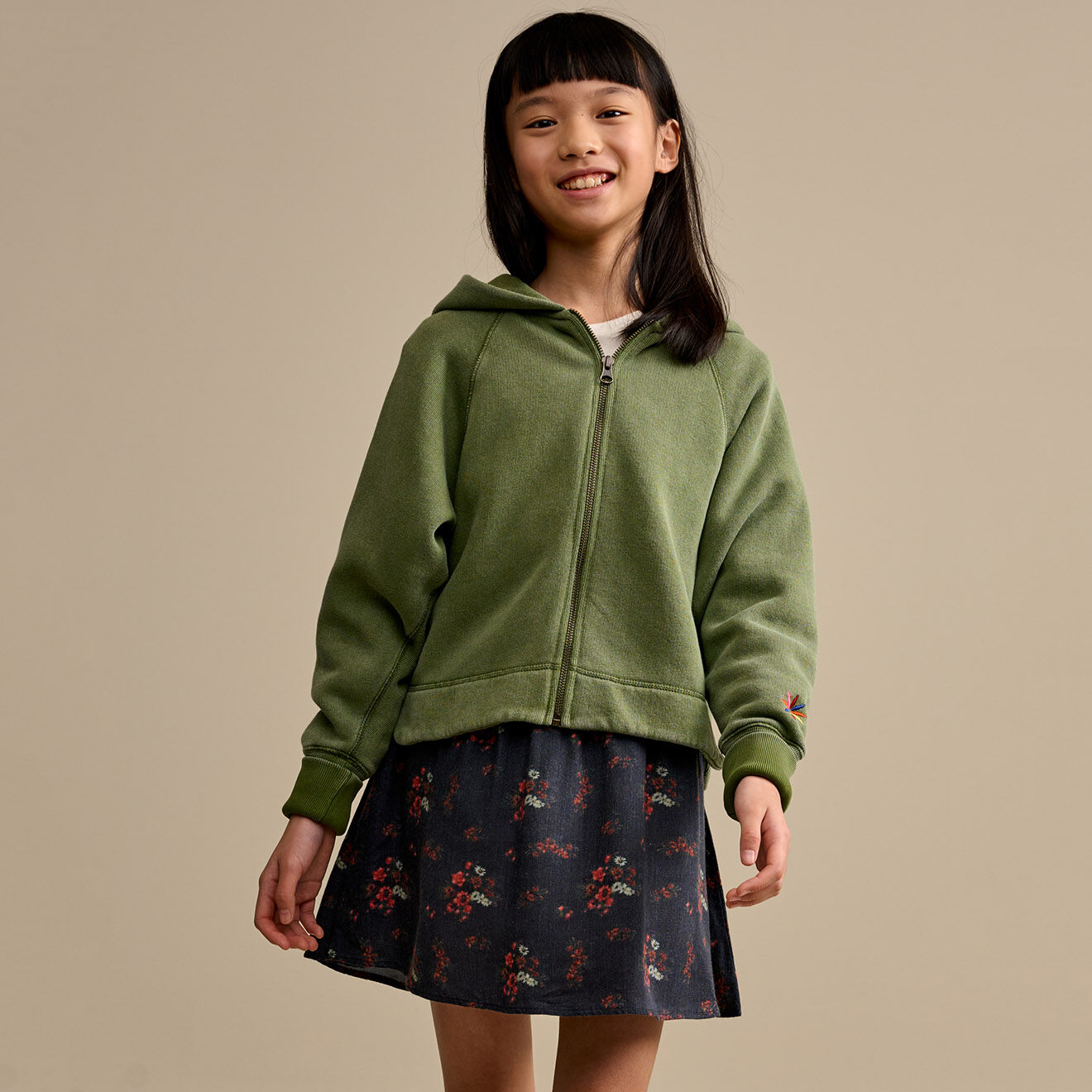 Bellerose Sweat à capuche zippé Faze kaki