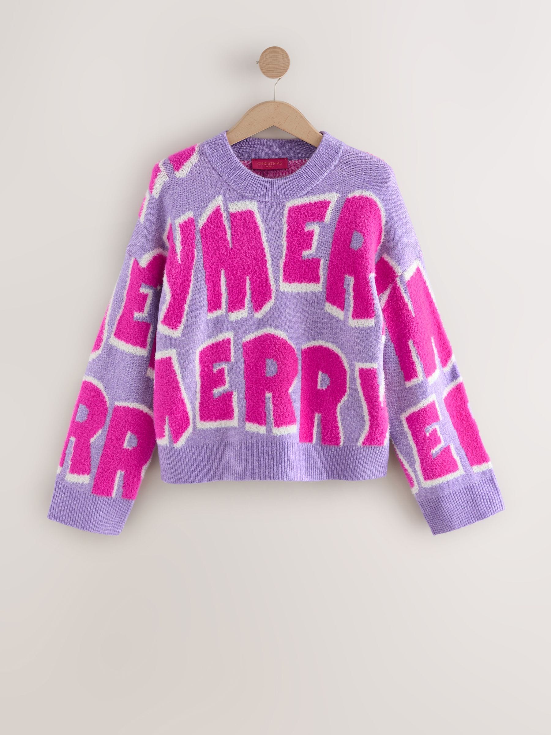 Lila Paars/Roze vrolijke print - Kersttrui