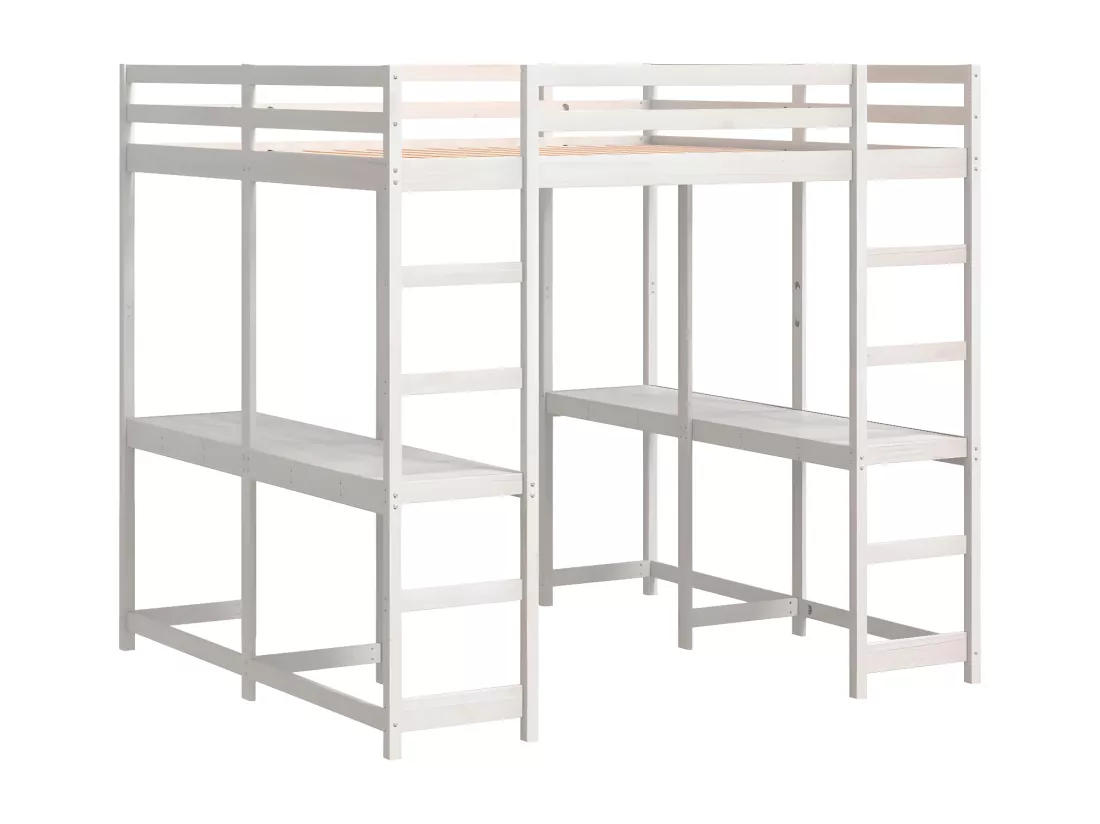 Lit superposé et bureau et échelle 180x200cm bois de pin massif