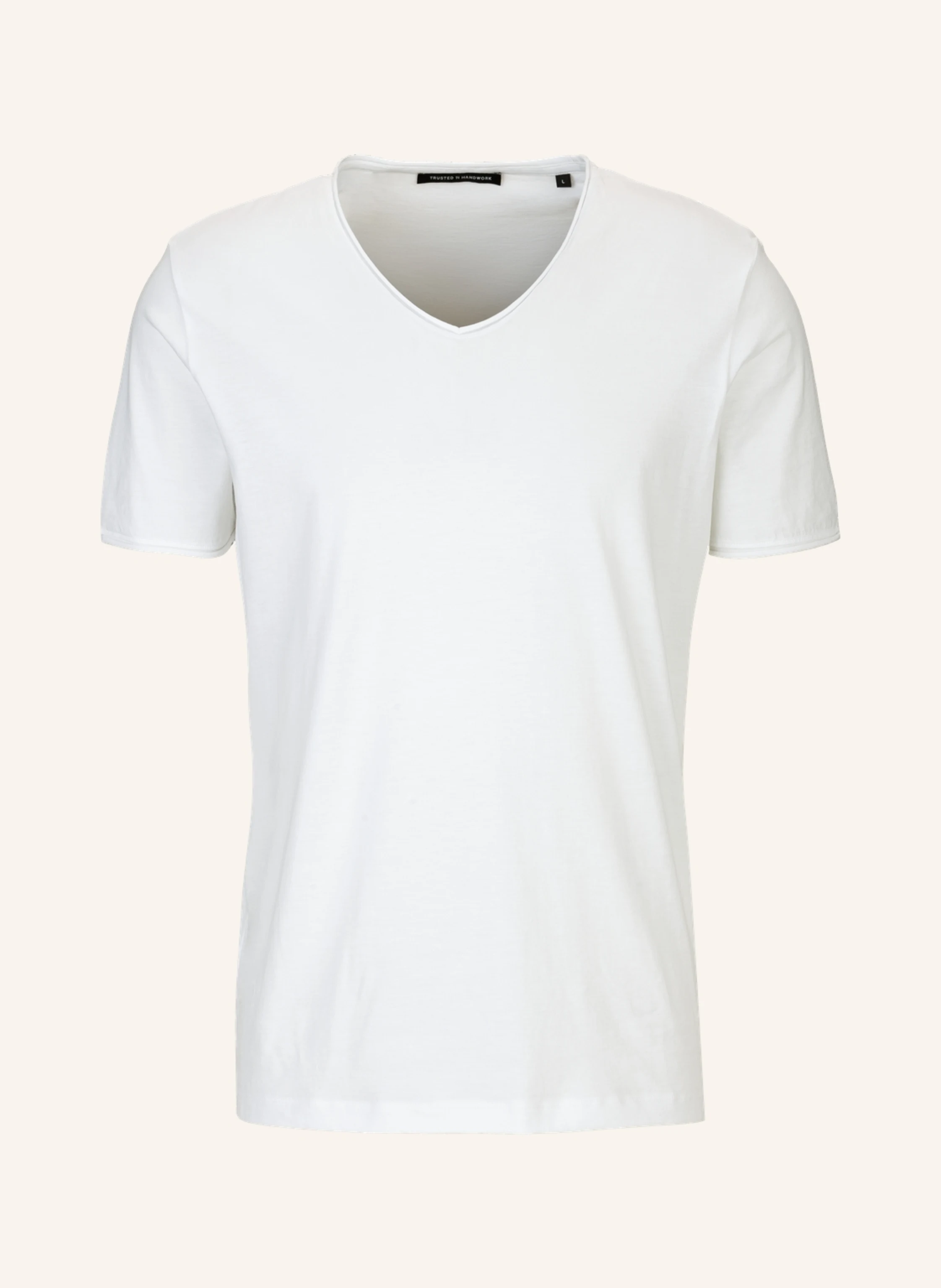 TRUSTED HANDWORK V Neck 1/2-Sleeve T-Shirt with Roll Edge