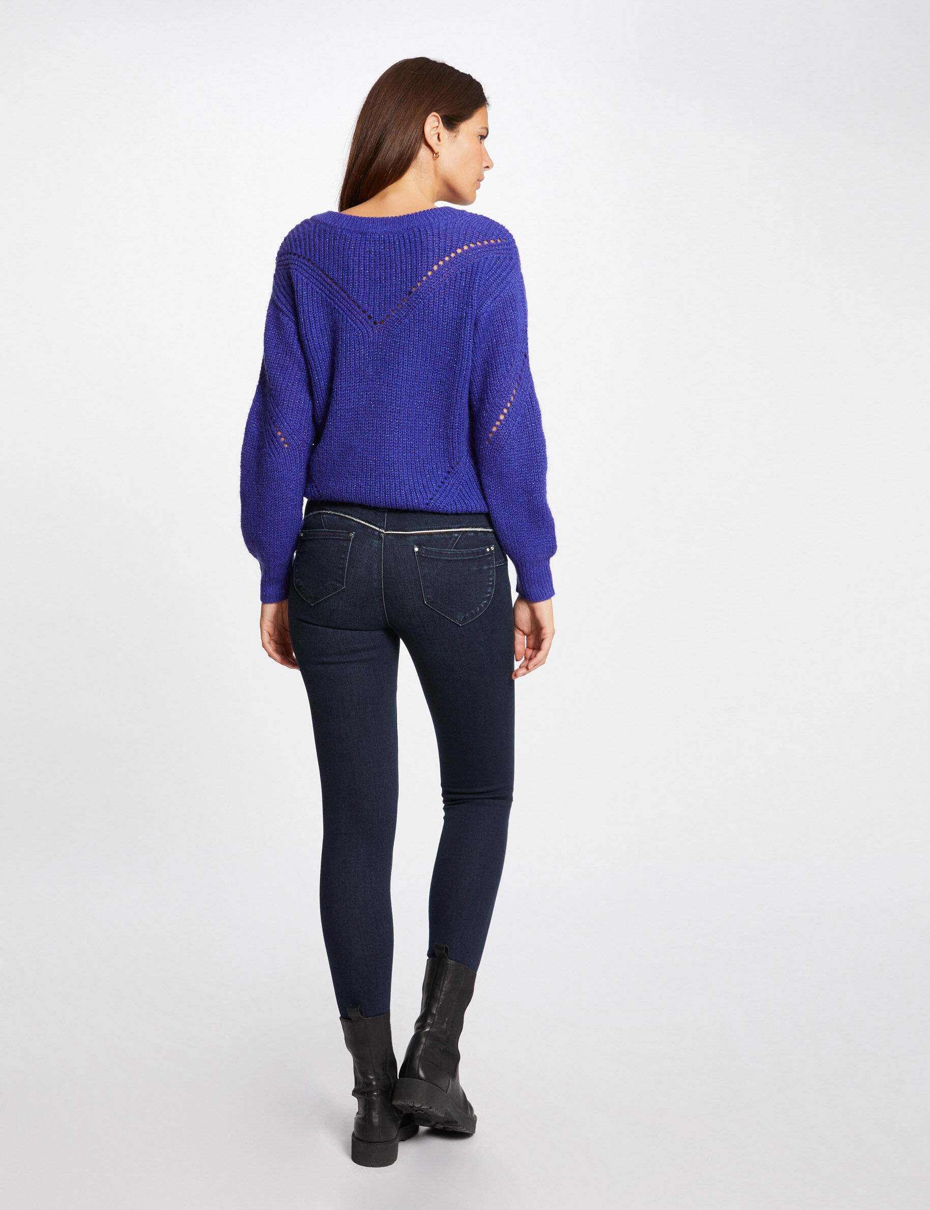 Pull manches longues avec col en V violet femme - violet