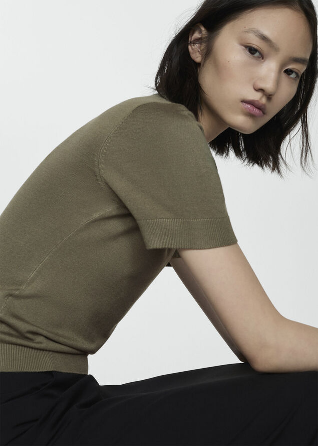 MANGO Short sleeve sweater Beige - khaki