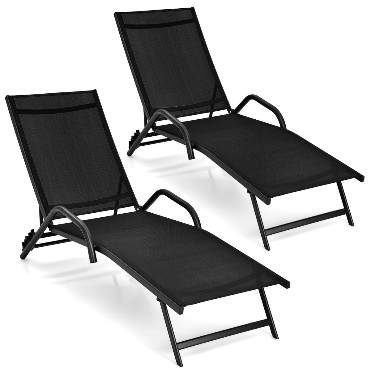 Lot de 2 Bains de Soleil Inclinables d'Extérieur avec Accoudoirs et Dossier Réglable à 5 Positions Charge 160 kg Noir - Lidl-Manfred