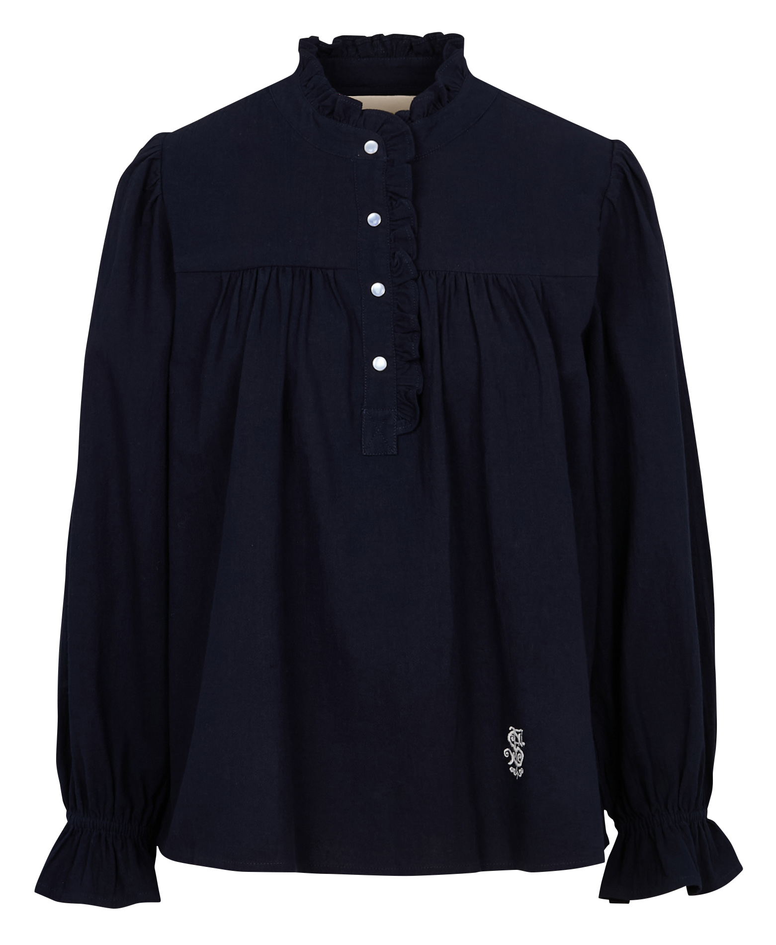 DOUNIA - Blouse col rond droite en coton | Bleu