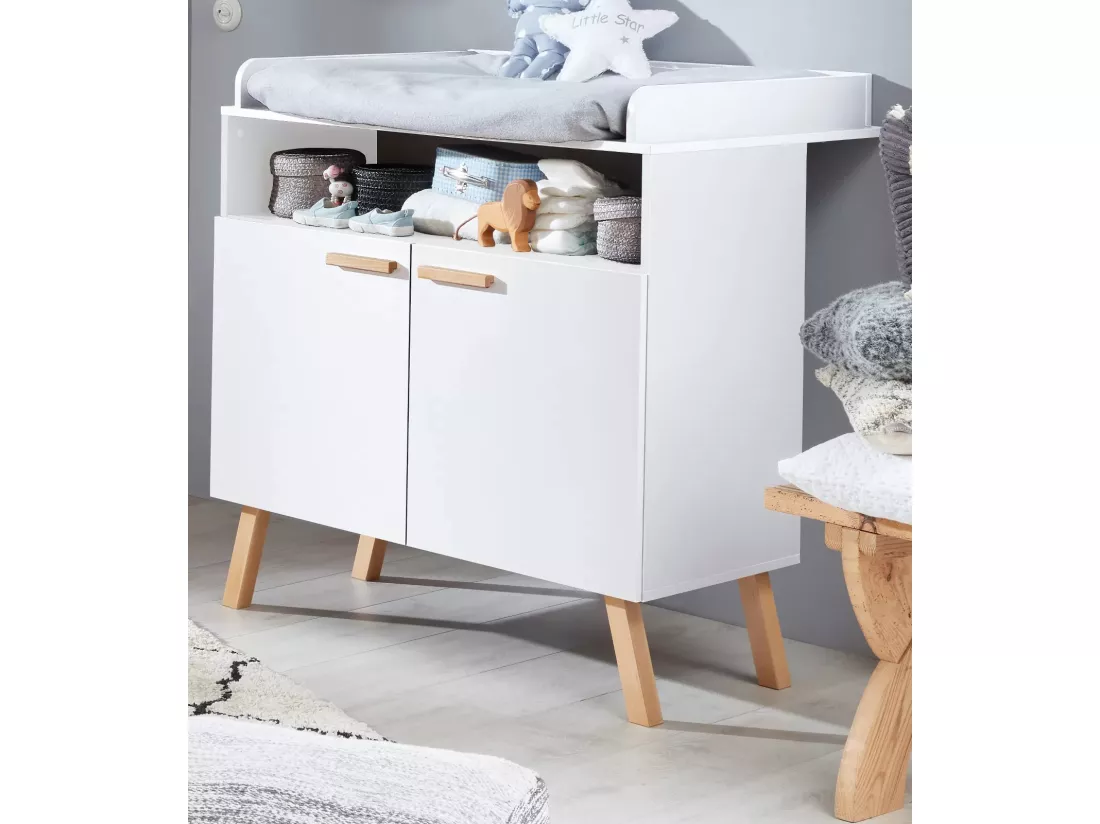 Commode à langer 2 portes mélaminé blanc Mathys
