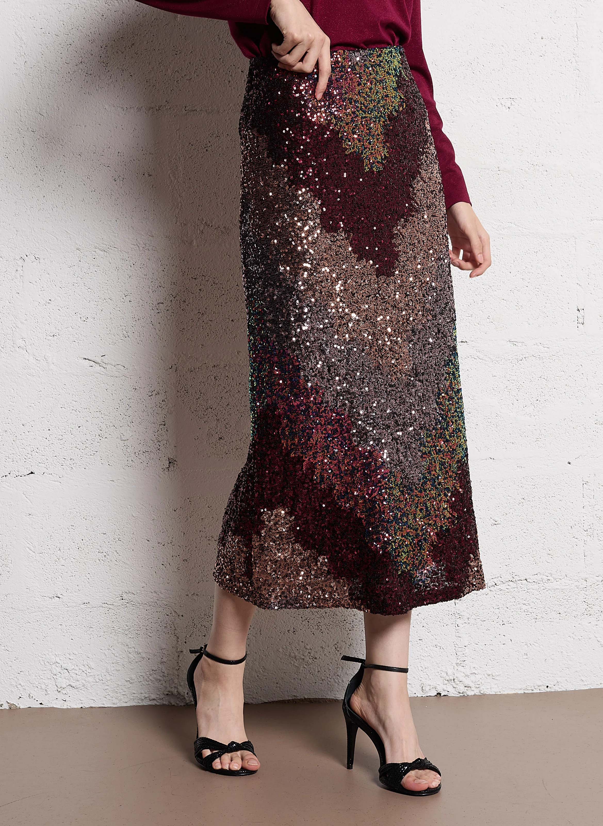 Jupe midi sequin à sequins | Multicolore