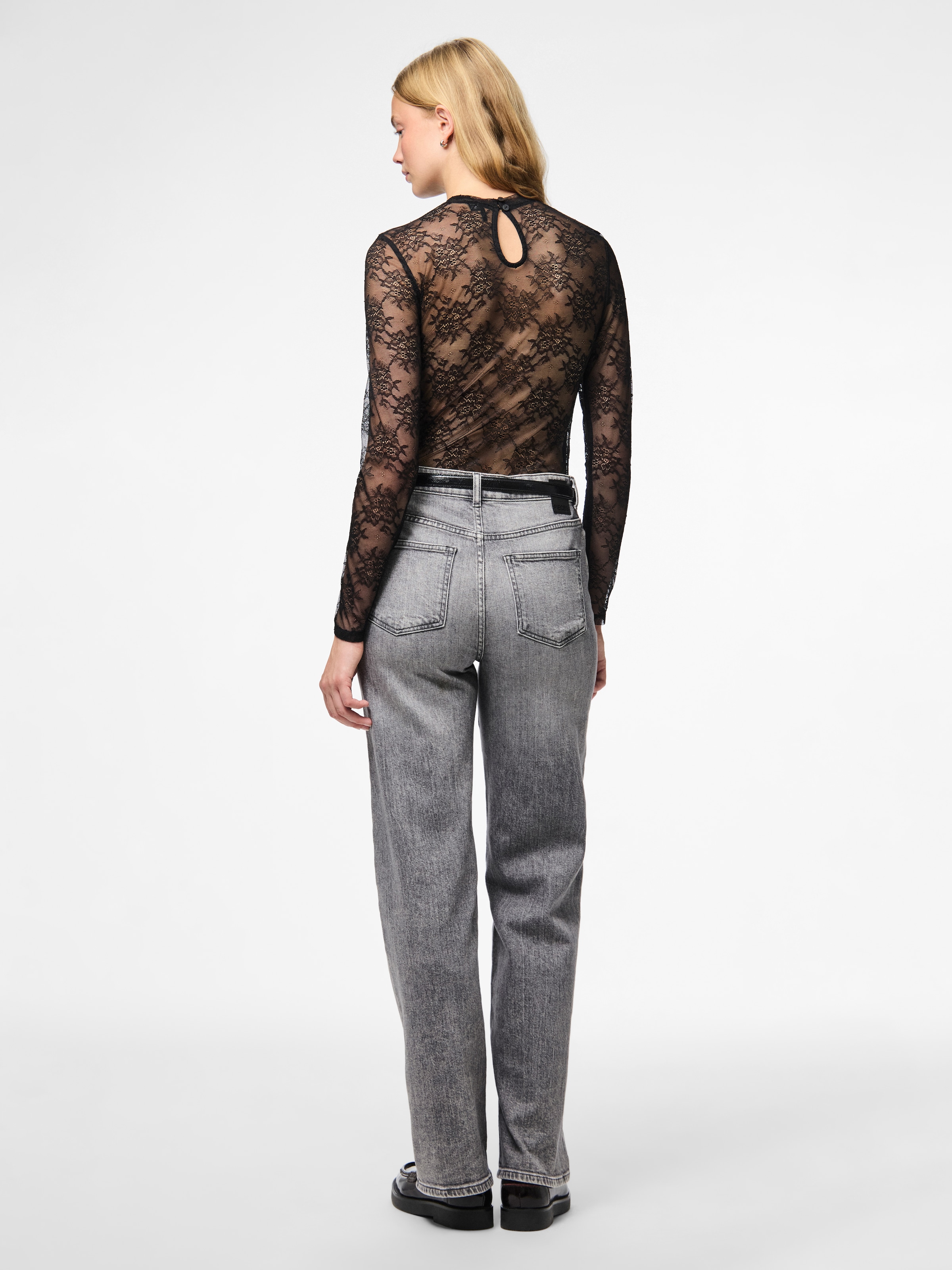 pieces Langarmbody »PCMILLY LS LACE BODYSTOCKING NOOS«
