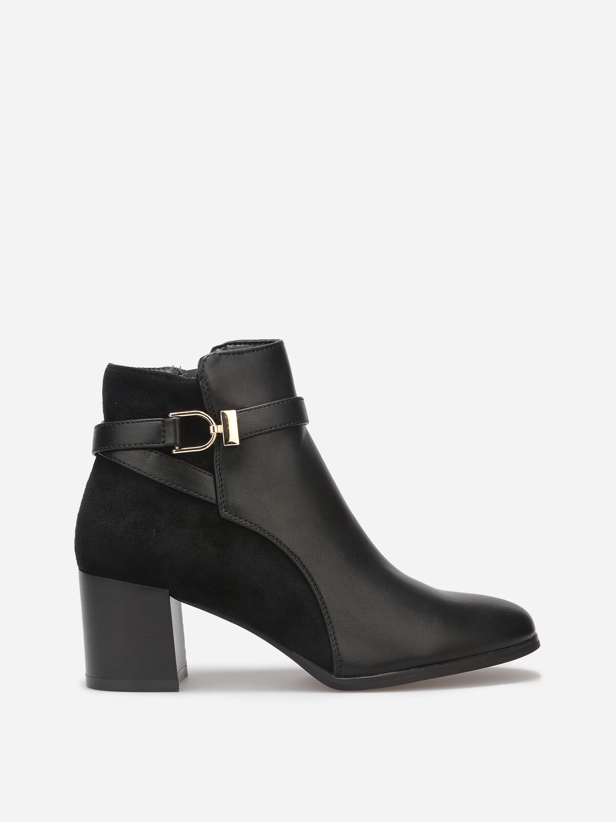 Bottines bi-matière avec boucle dorée- Noir