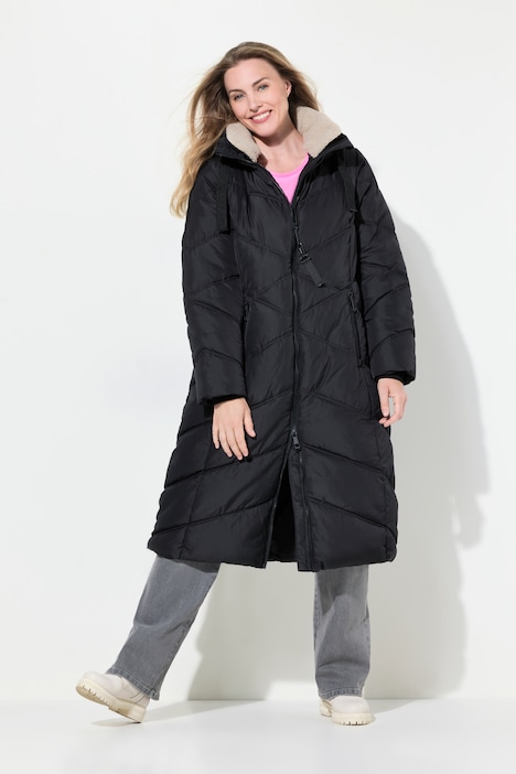 Steppmantel, abknöpfbare Kapuze, Stehkragen, 2-Wege-Zipper