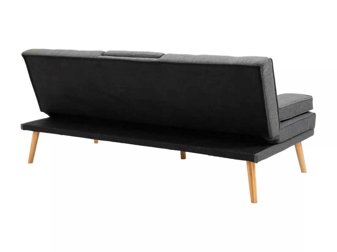 Canapé convertible 3 places design scandinave inclinaison dossier réglable 3 niveaux dossier central rabattable 2 porte-verres bois massif lin gris foncé
