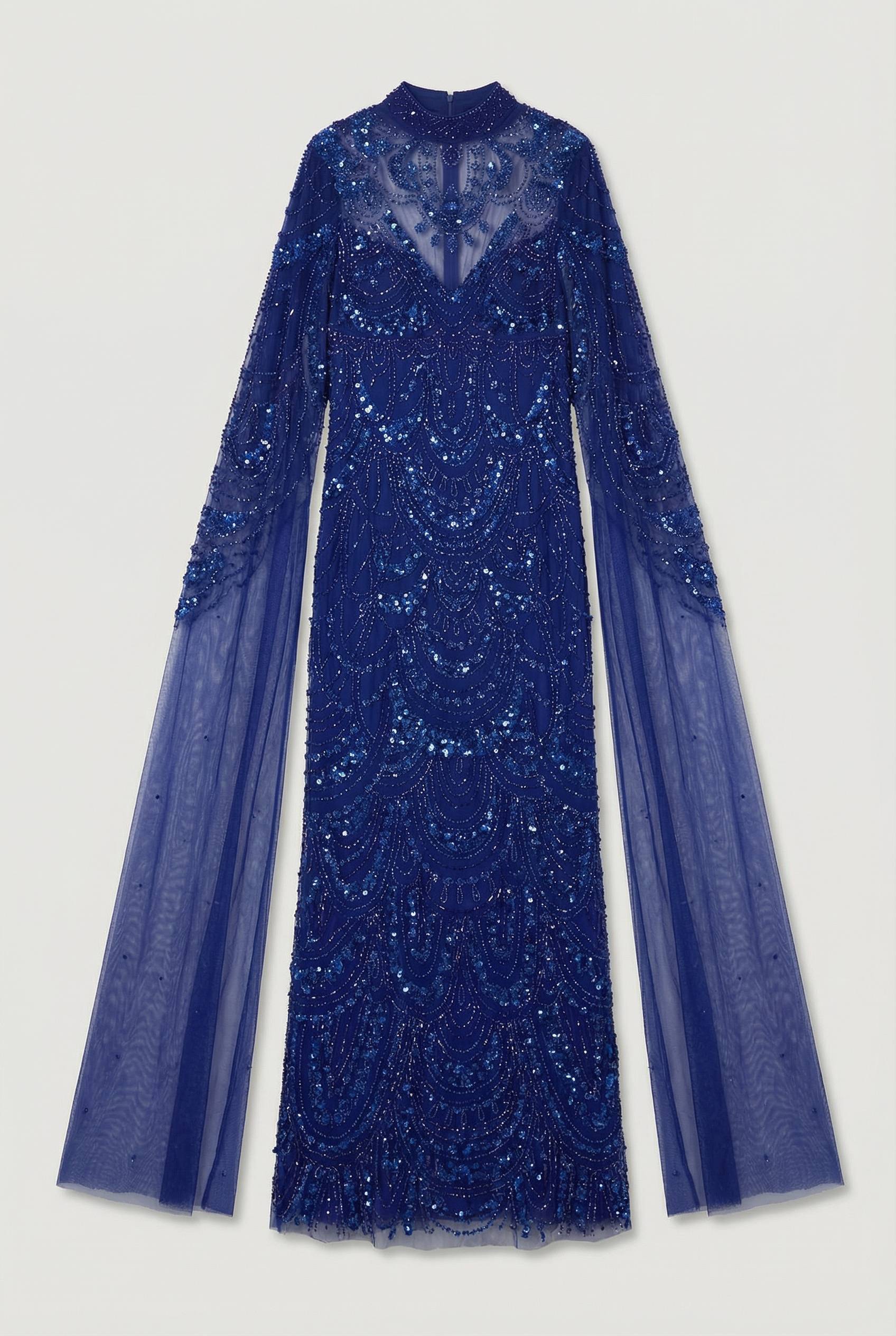 KarenMillen Robe Cape Mi-Longue Tissée Ornée de Perles Premium