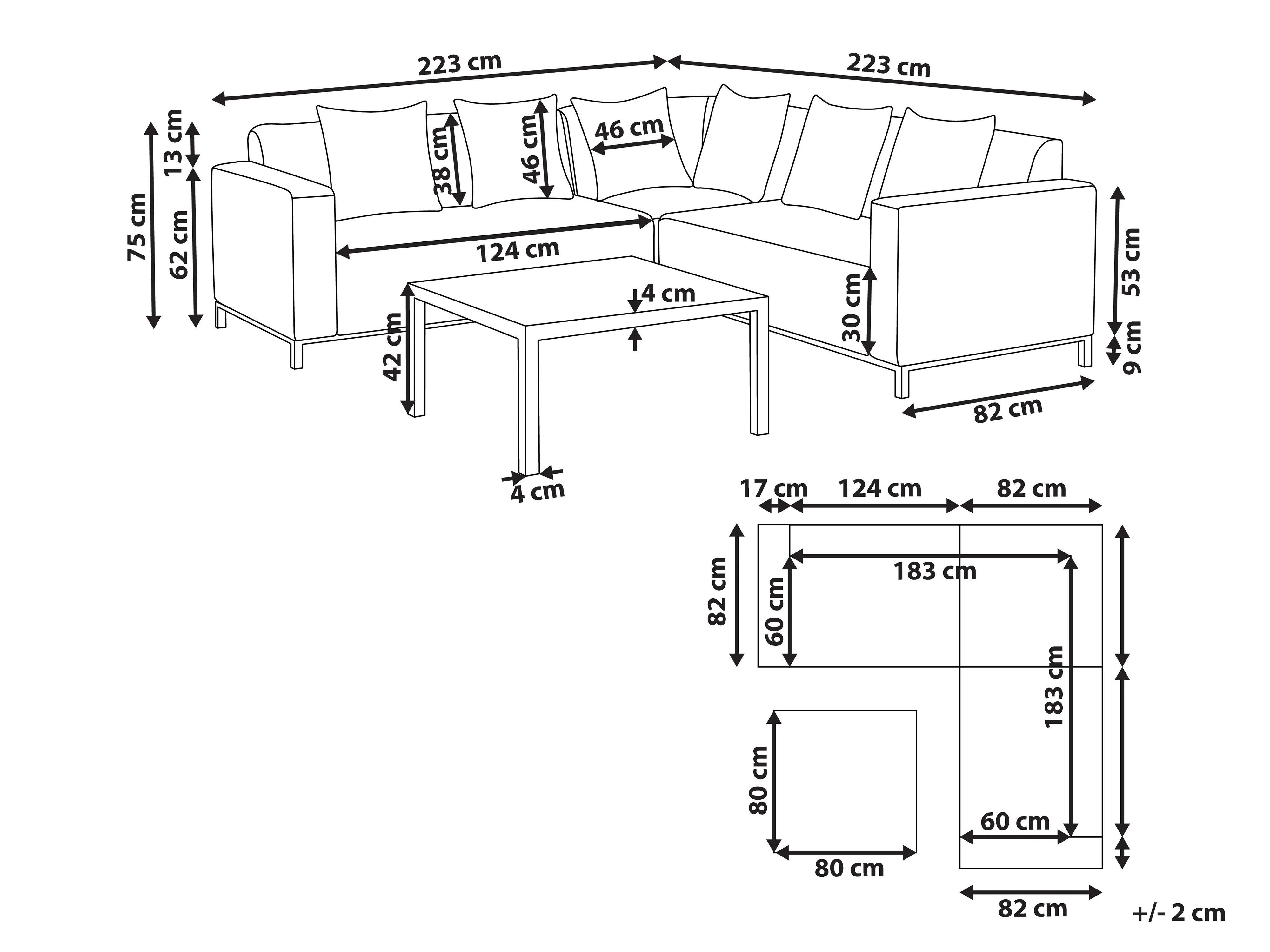 Tuin hoekloungeset met tafel 5-zits BELIZE rechtszijdig modulair Beige