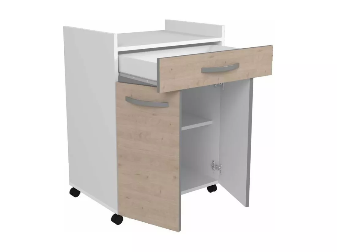Desserte de 60 cm - 1 Tiroir et 1 Porte - 60 x 44 x 81 cm - Coloris Chêne