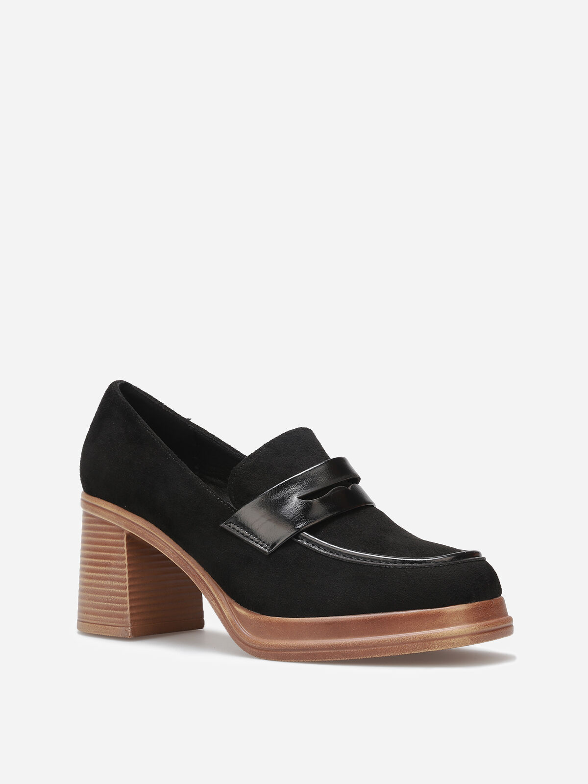 Mocassins bi-matériel à talon- Noir