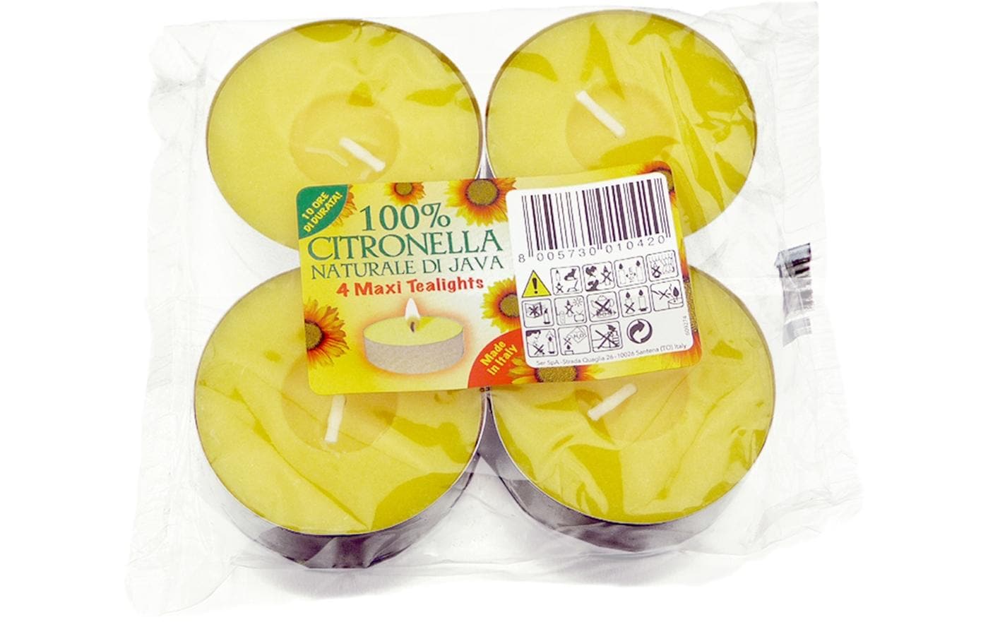 Outdoor Teelichter Citronella Maxi 4 Stück, GelbTeelichter-Set