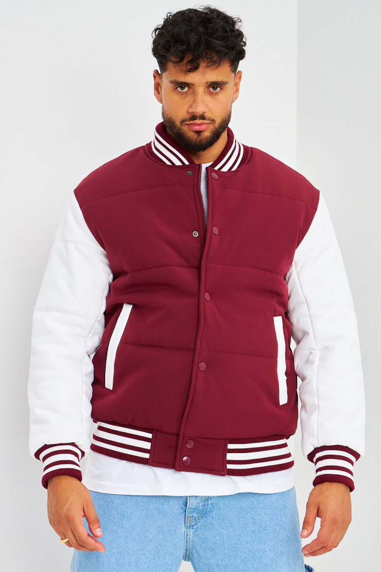 Bomber épais bordeaux à manches longues blanches