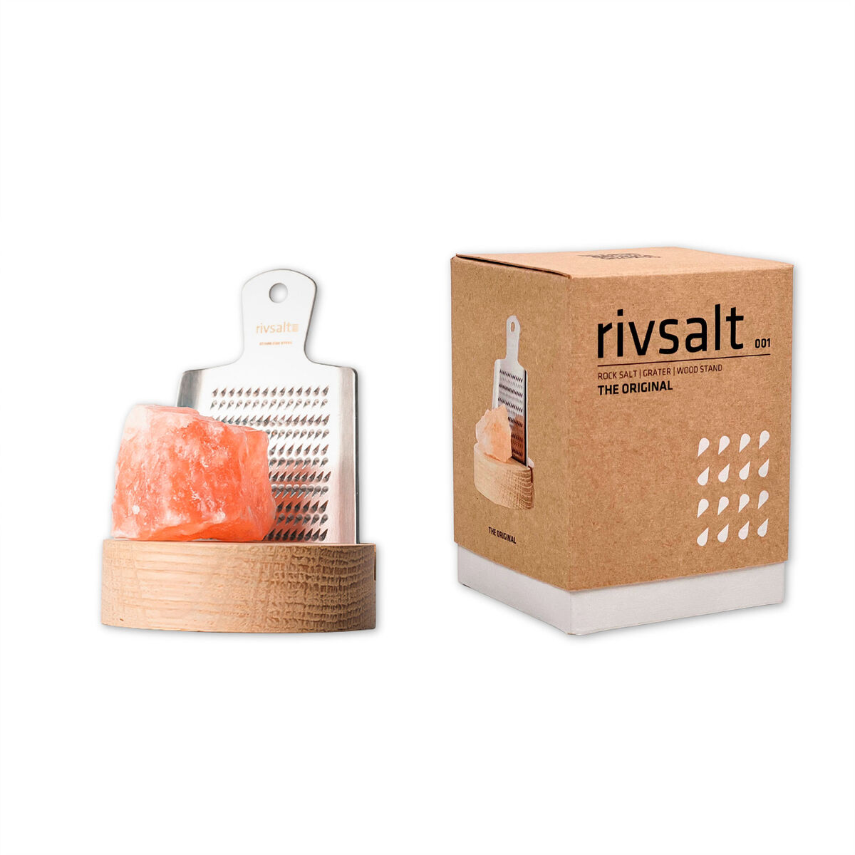 Rivsalt Original sett med rivjern, saltstein og bordstativ i eik