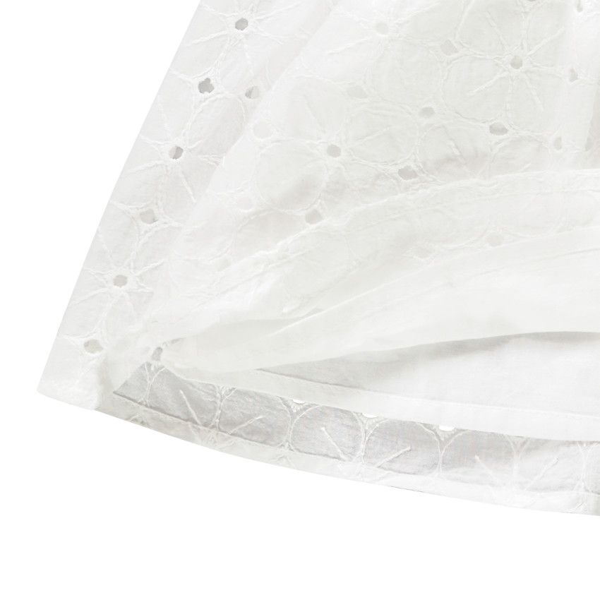 Jupe courte patineuse en broderie anglaise pour fille - Blanc