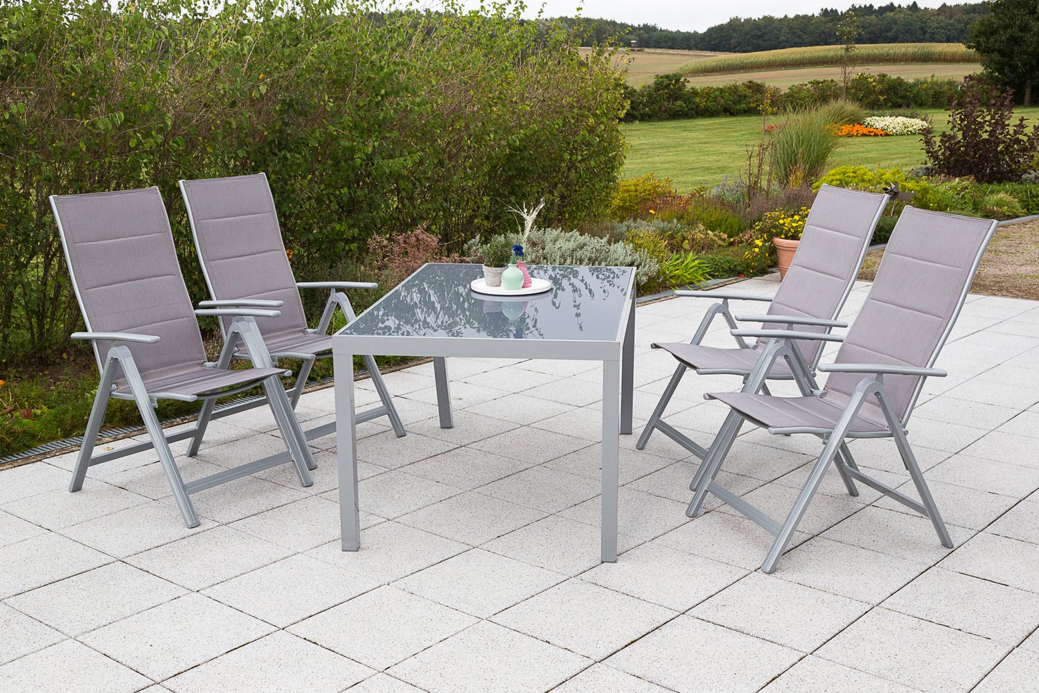 Taviano 5-delige tuinmeubelset, klapstoel, tafel 150x90 cm, diamantbruin